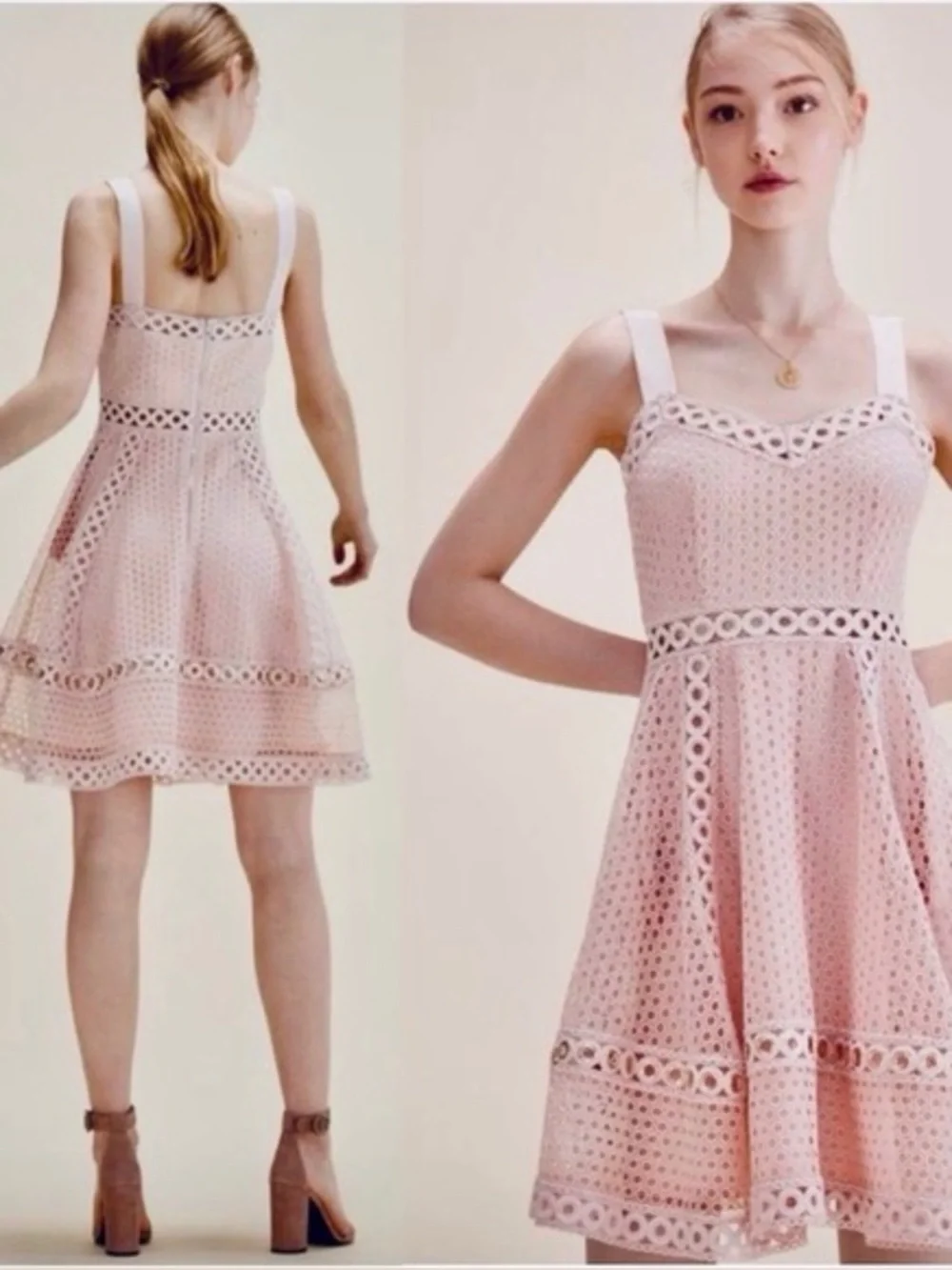 MAJE Revi Sleeveless Pink Eyelet Fit-and-Flare Dress (121)